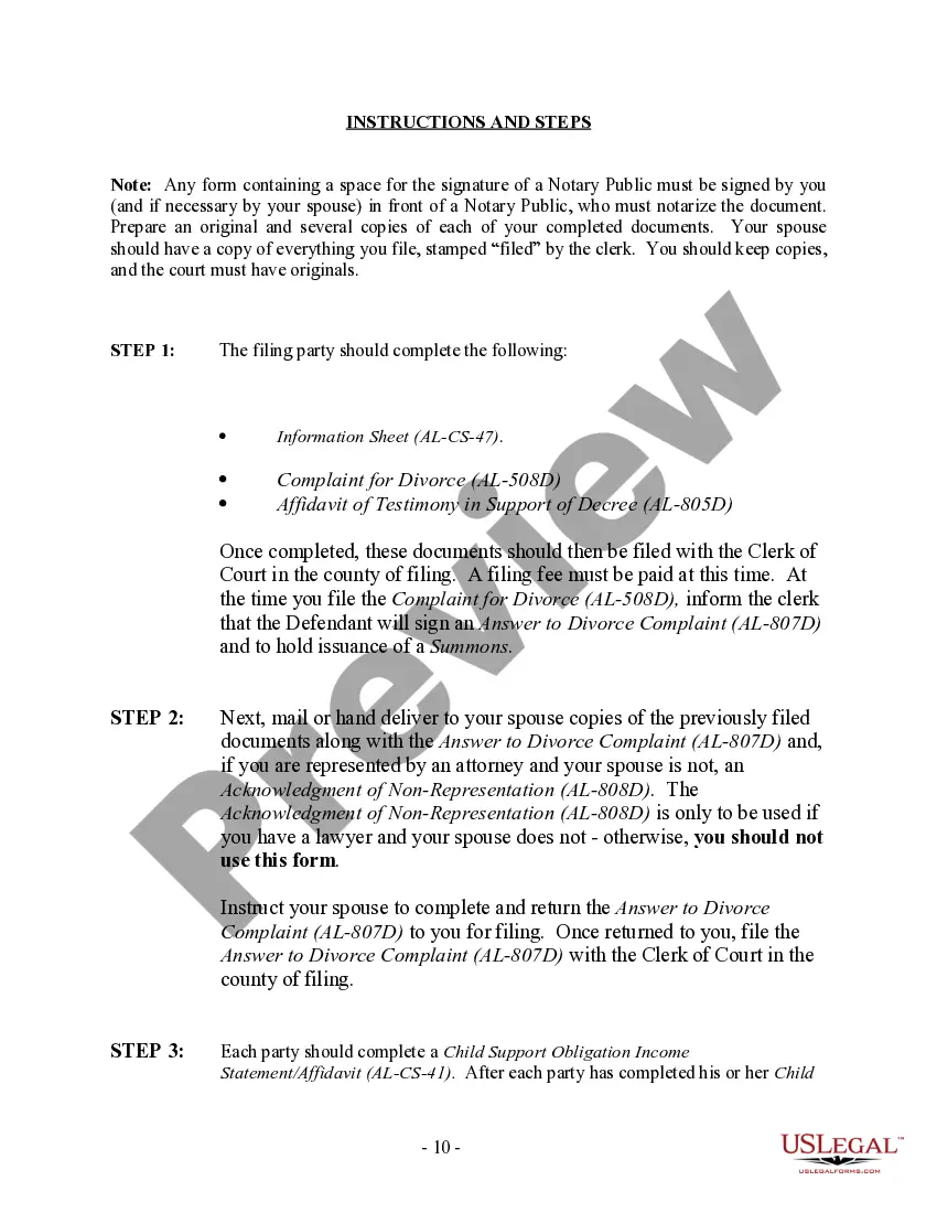 Preview Alabama No-Fault Agreed Uncontested Divorce Package for Dissolution of Marriage for people with Minor Children