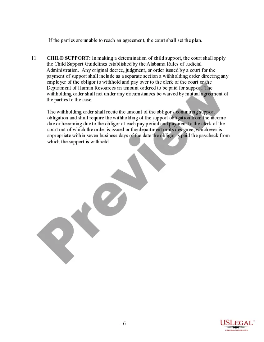 Preview Alabama No-Fault Agreed Uncontested Divorce Package for Dissolution of Marriage for people with Minor Children