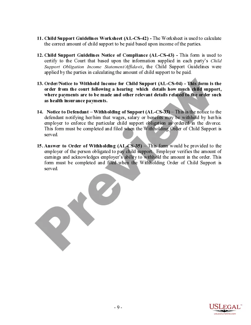 Preview Alabama No-Fault Agreed Uncontested Divorce Package for Dissolution of Marriage for people with Minor Children