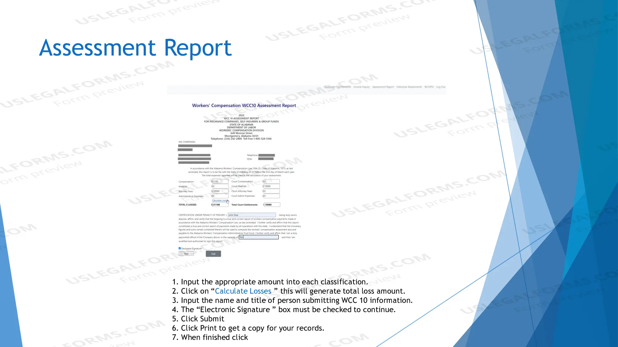 Preview WC Assessment Form (Instructions)