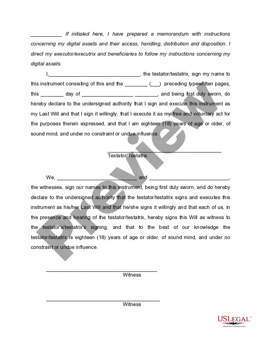 Preview Last Will and Testament