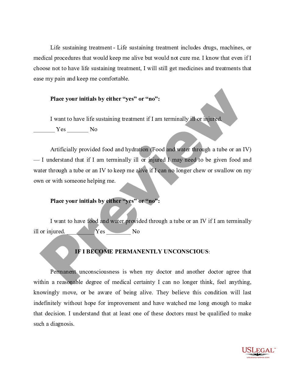 page 1 Advance Directive for Healthcare - Living Will and Healthcare Proxy preview