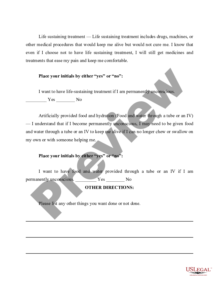 page 2 Advance Directive for Healthcare - Living Will and Healthcare Proxy preview