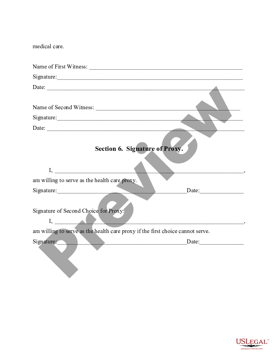 page 6 Advance Directive for Healthcare - Living Will and Healthcare Proxy preview