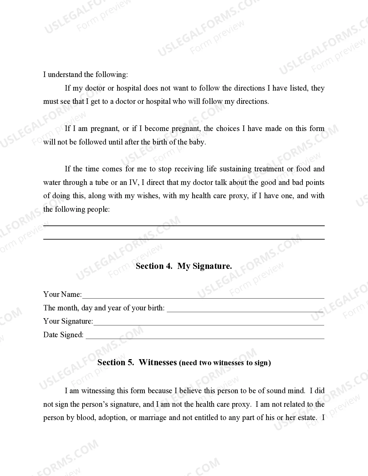 Preview Advance Directive for Healthcare - Living Will and Healthcare Proxy