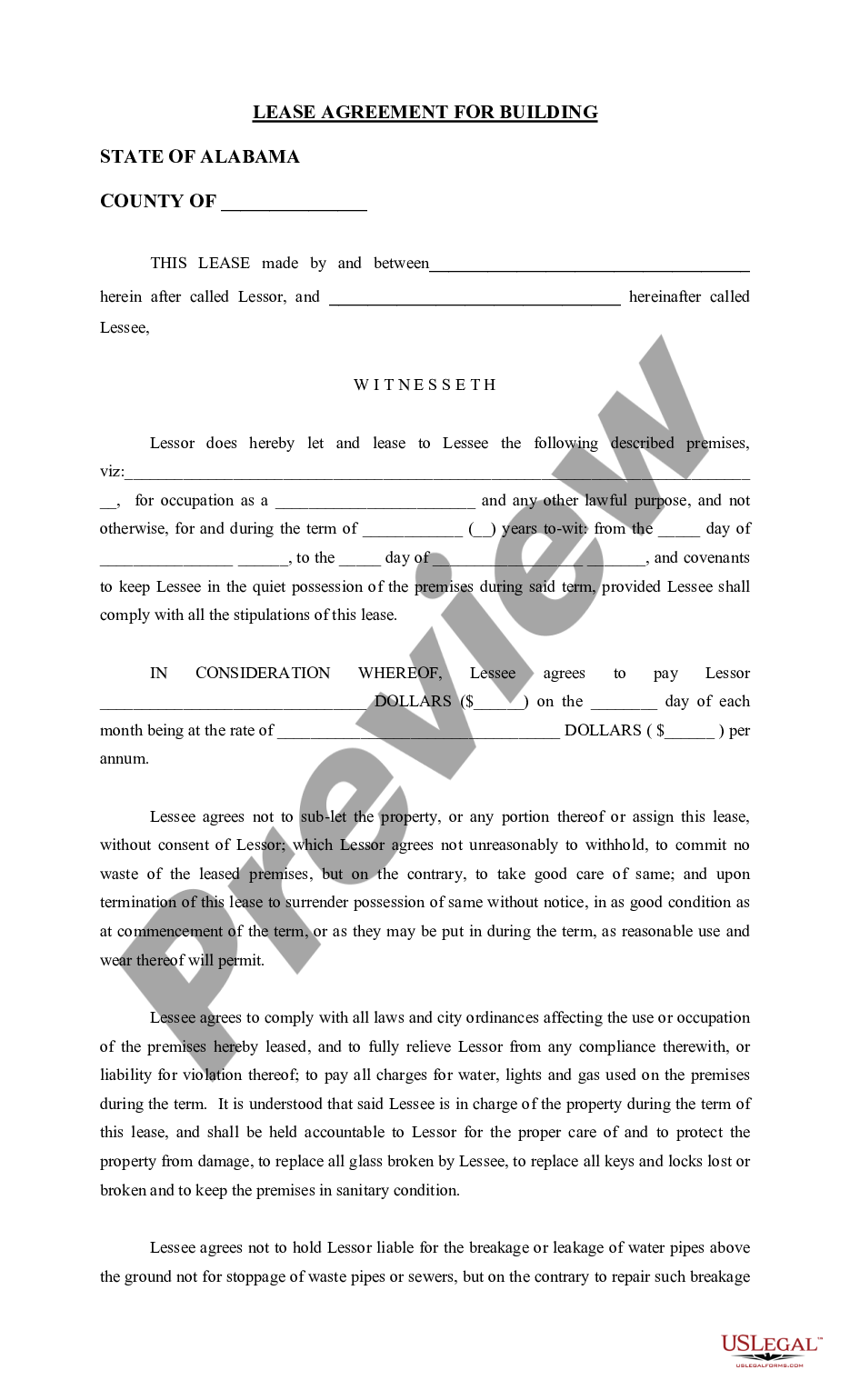page 0 Lease Agreement for Building preview