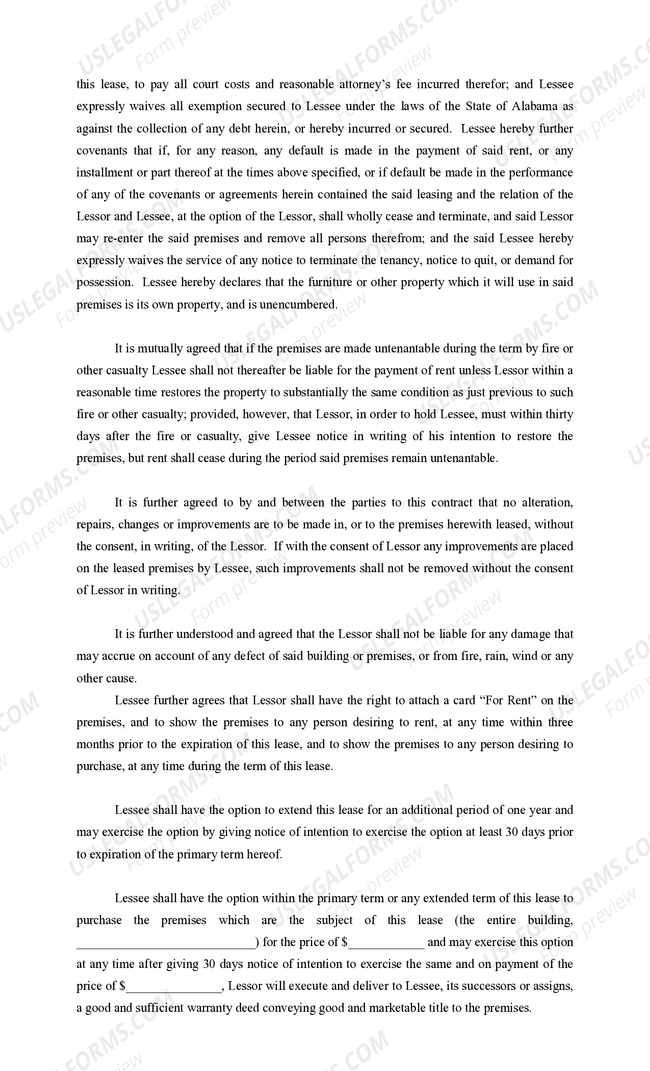 Alabama Lease With Option to Purchase - Lease or Rent to Own - Rent To Own  Contract Alabama | US Legal Forms