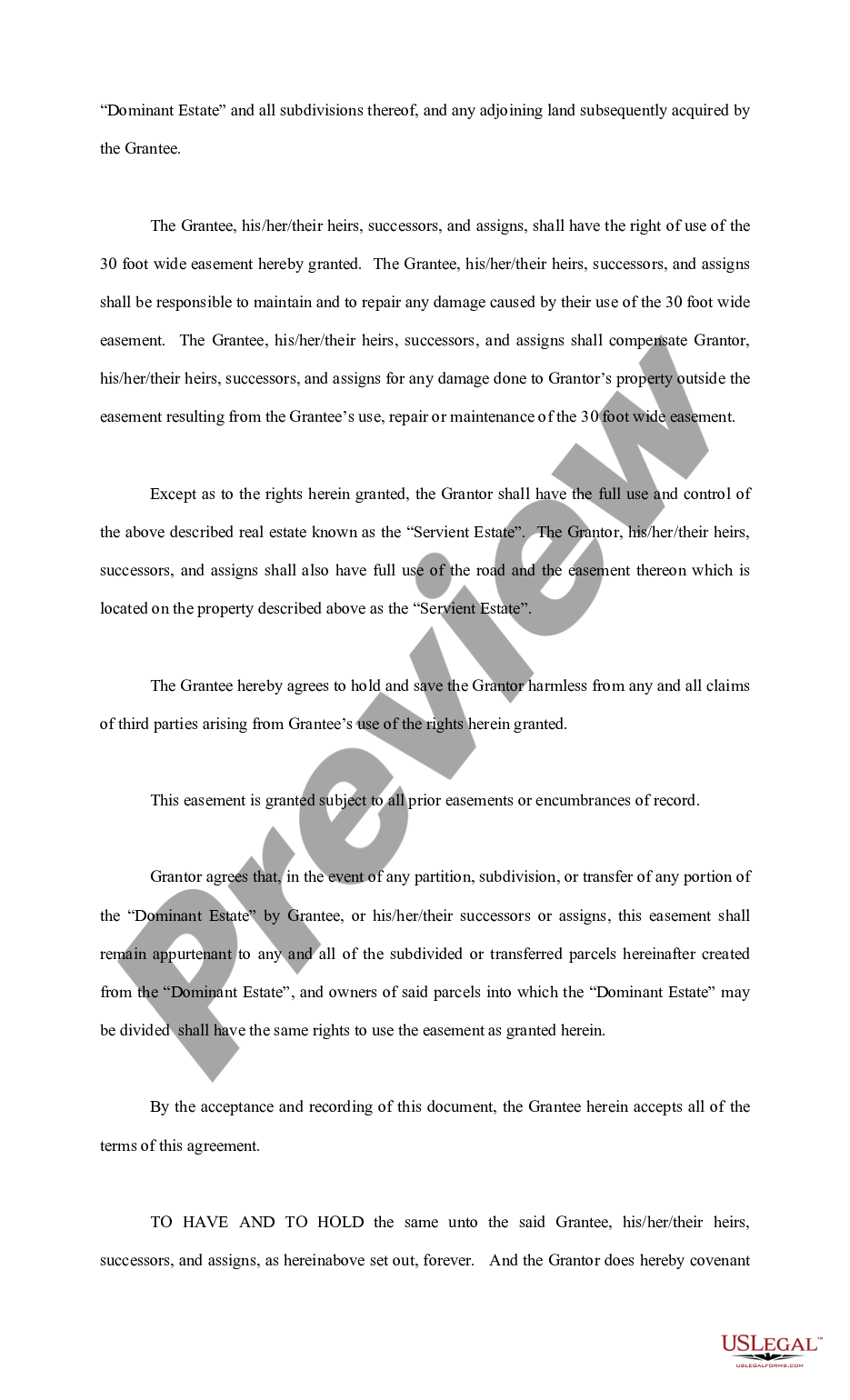 page 1 Agreement and Conveyance of Easement Appurtenant preview