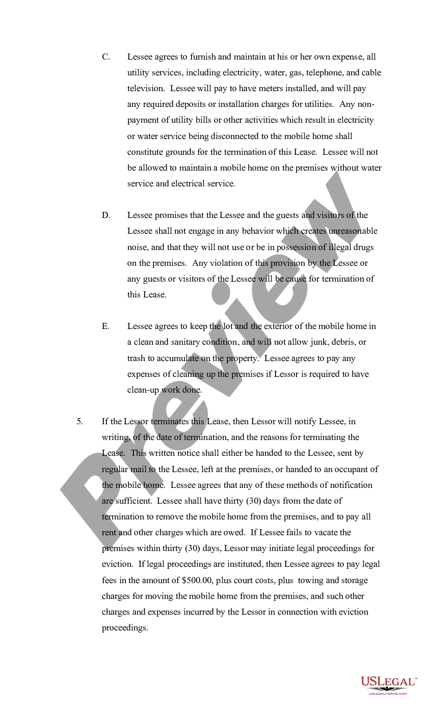 Mobile Home Lot Rent Agreement Without US Legal Forms