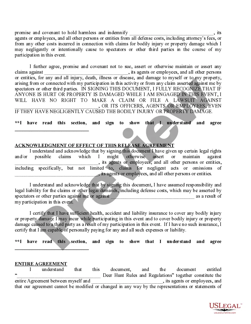 Preview Hunting Release - Rules and Regulations