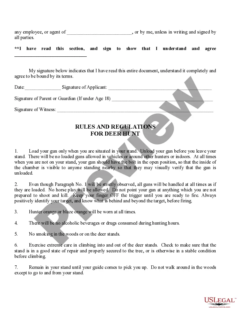 Preview Hunting Release - Rules and Regulations