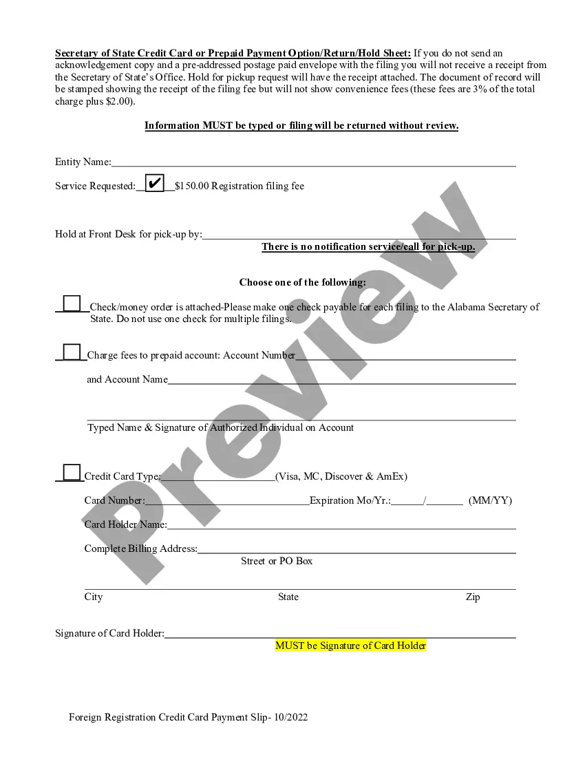 Get Alabama Registration of Foreign Corporation Preview Alabama Registration of Foreign Corporation
