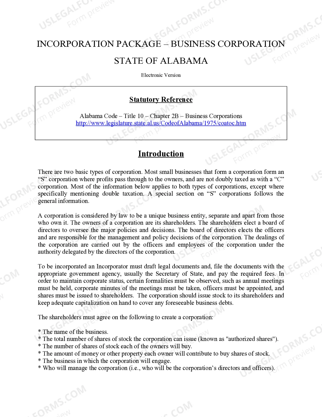 Preview Alabama Business Incorporation Package to Incorporate Corporation