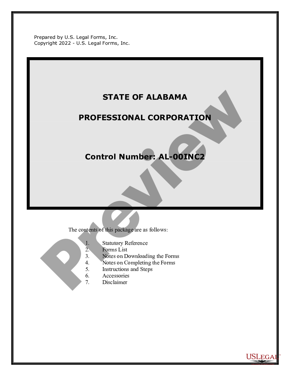 page 0 Professional Corporation Package for Alabama preview