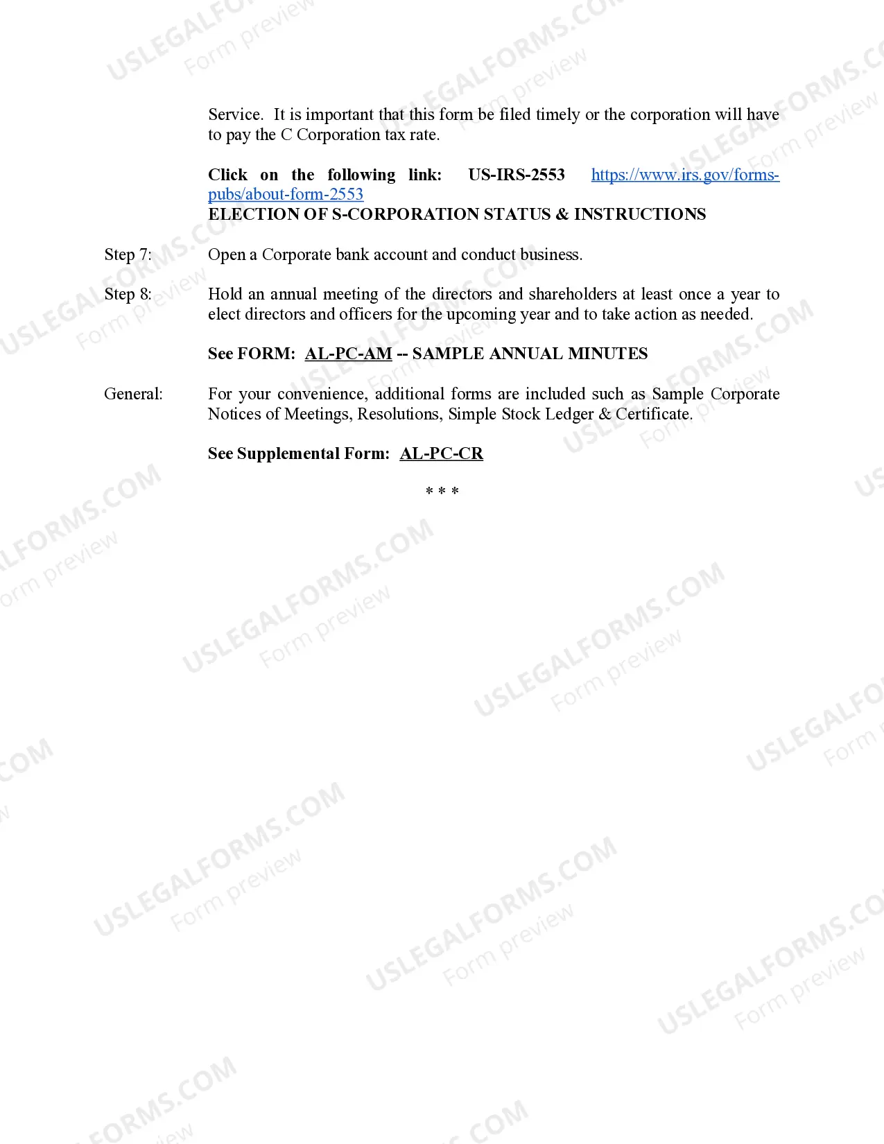 Preview Alabama Professional Corporation Package for Alabama