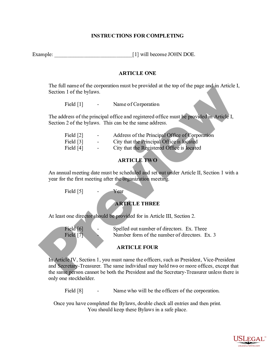 page 0 Alabama Bylaws for Corporation preview