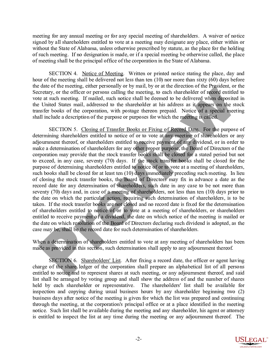 page 2 Alabama Bylaws for Corporation preview