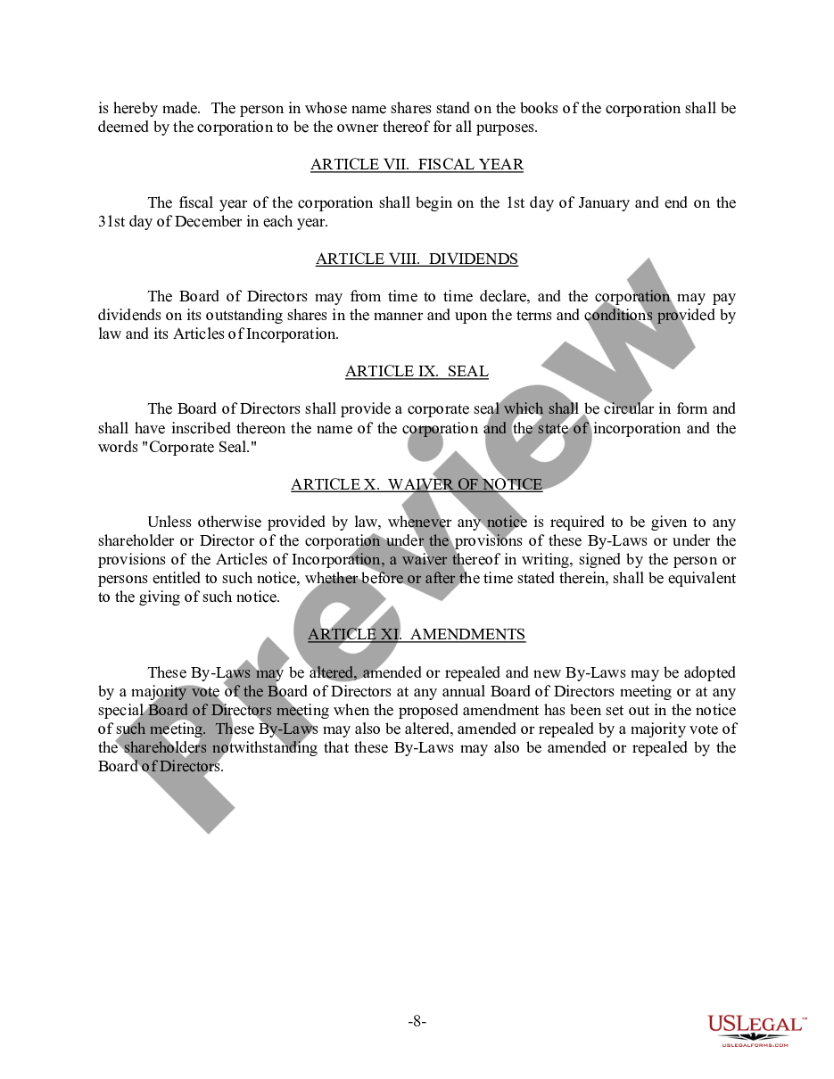 page 8 Alabama Bylaws for Corporation preview