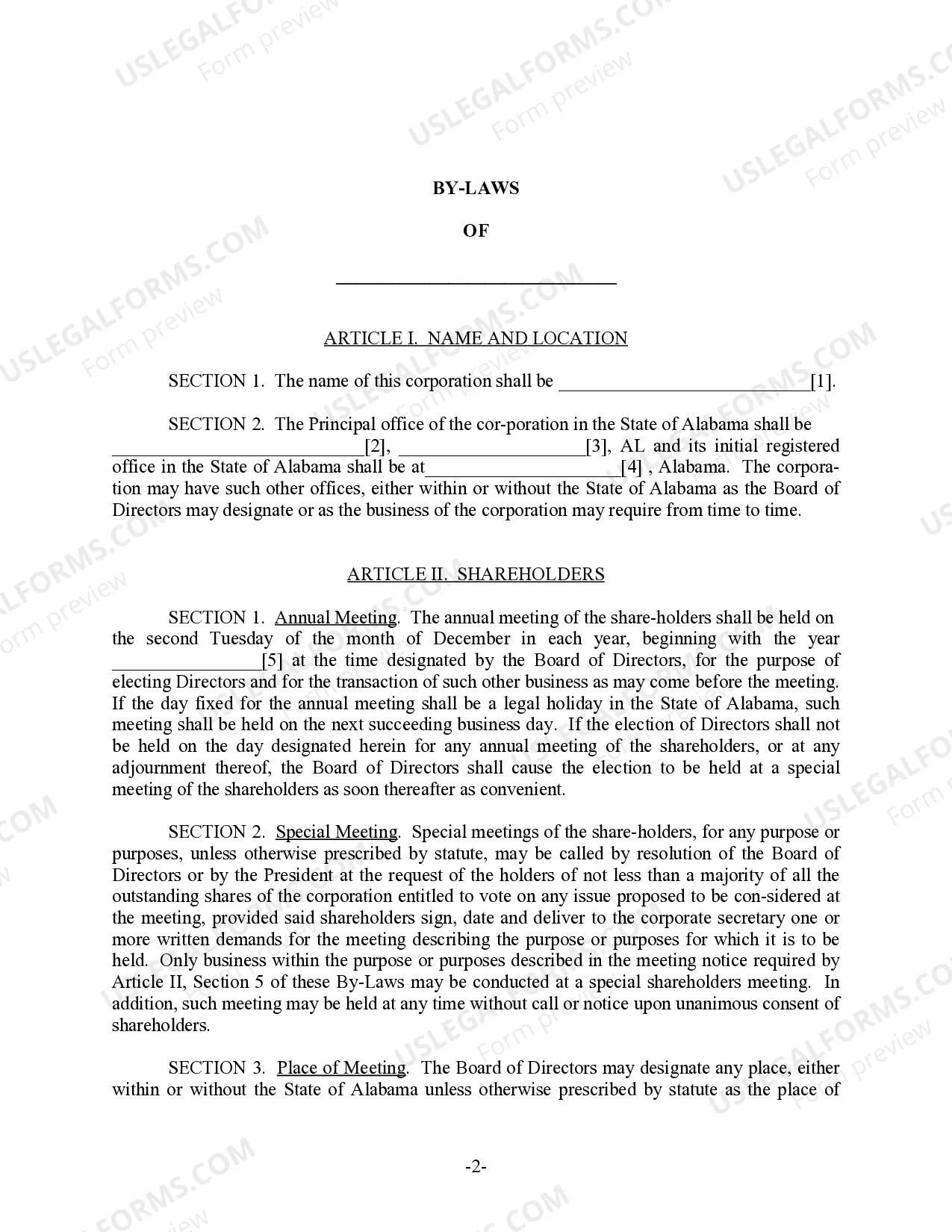 Preview Alabama Bylaws for Corporation