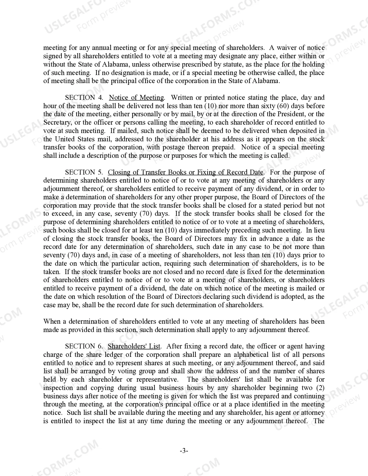 Preview Alabama Bylaws for Corporation