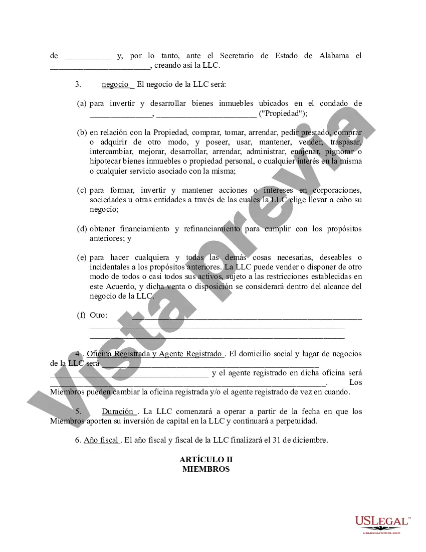 Preview Acuerdo Operativo de Sociedad de Responsabilidad Limitada LLC