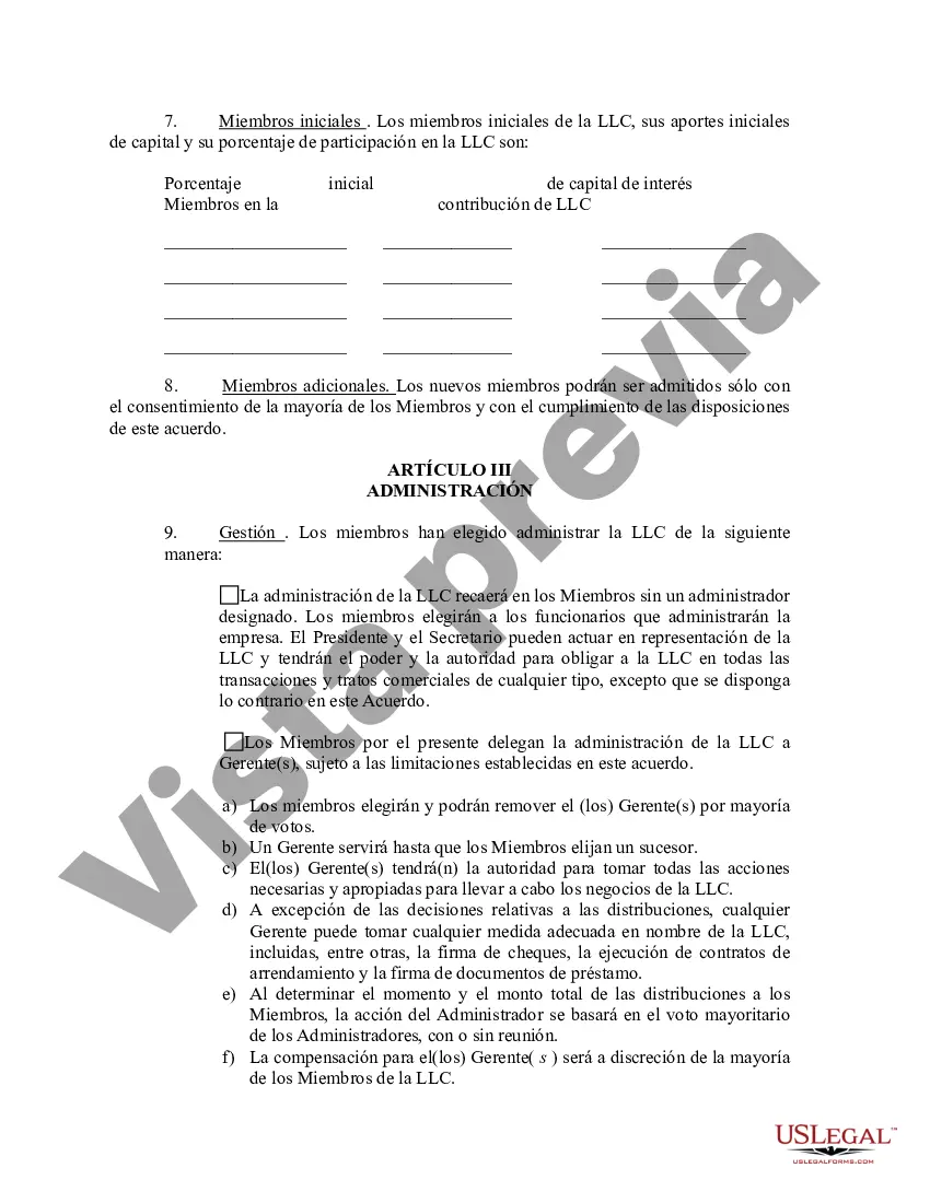 Preview Acuerdo Operativo de Sociedad de Responsabilidad Limitada LLC