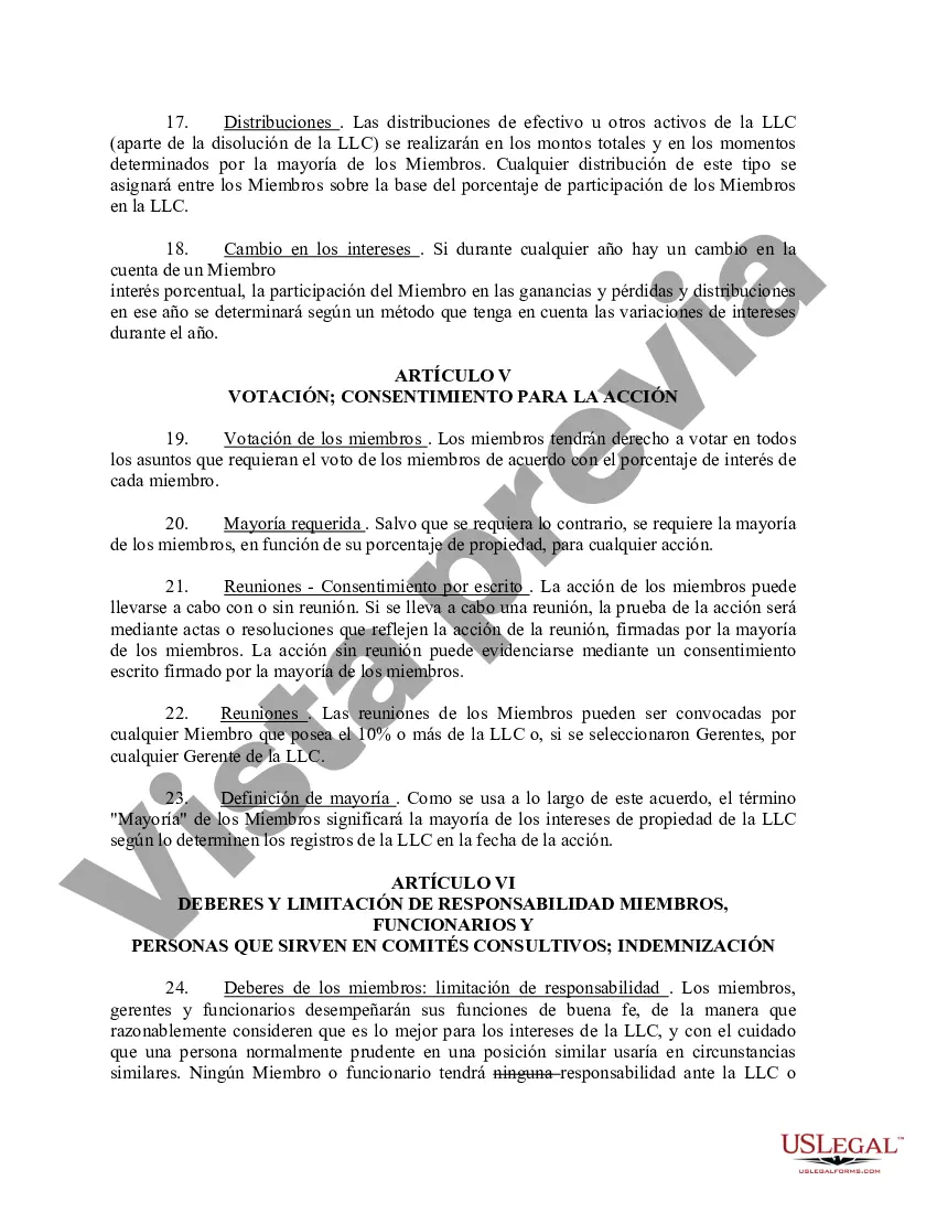 Preview Acuerdo Operativo de Sociedad de Responsabilidad Limitada LLC