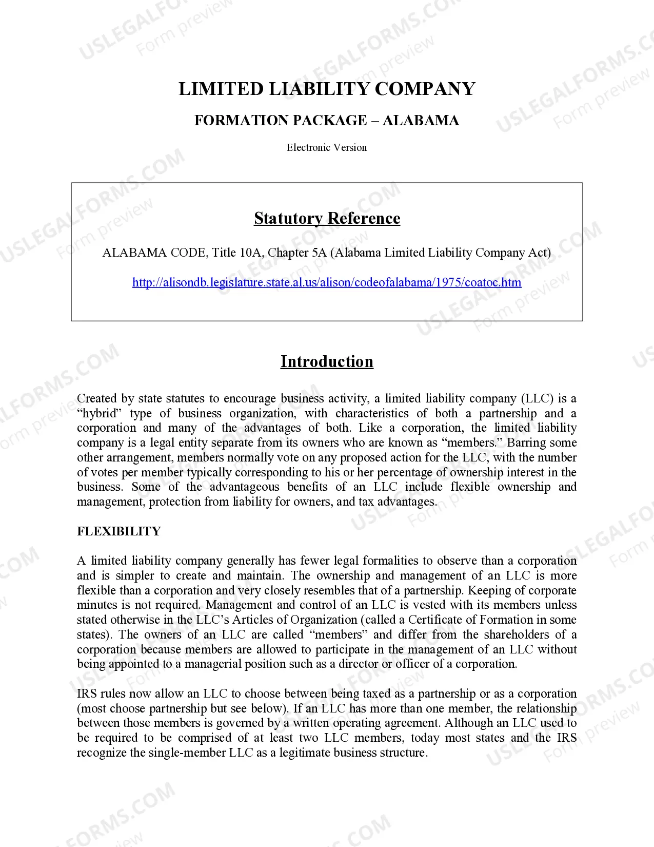Preview Alabama Limited Liability Company LLC Formation Package