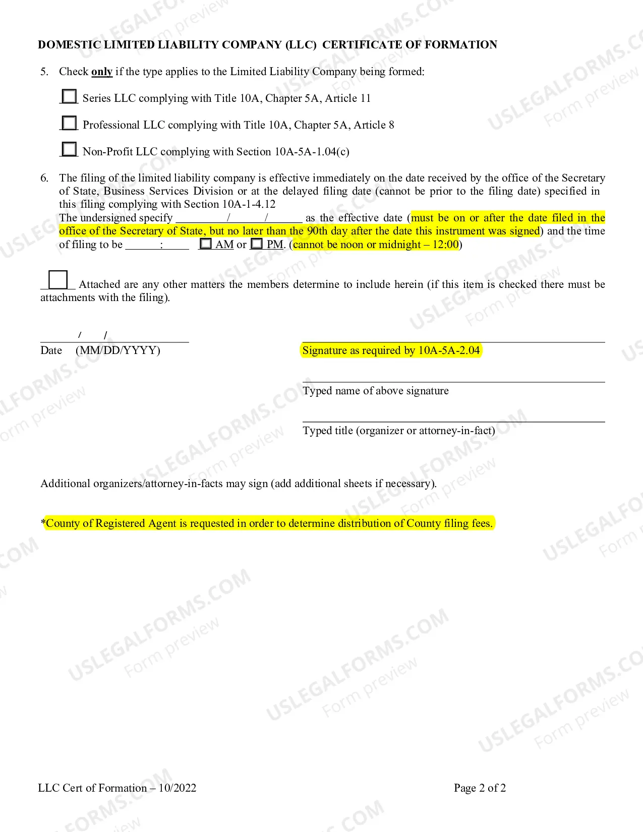 Preview Alabama Articles of Organization for Domestic Limited Liability Company LLC