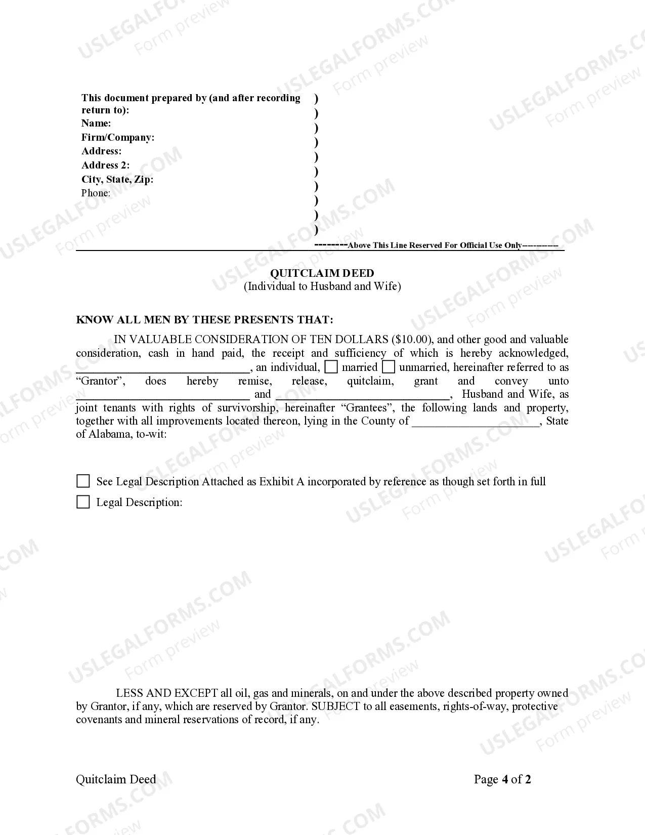 Preview Quitclaim Deed from Individual to Husband and Wife