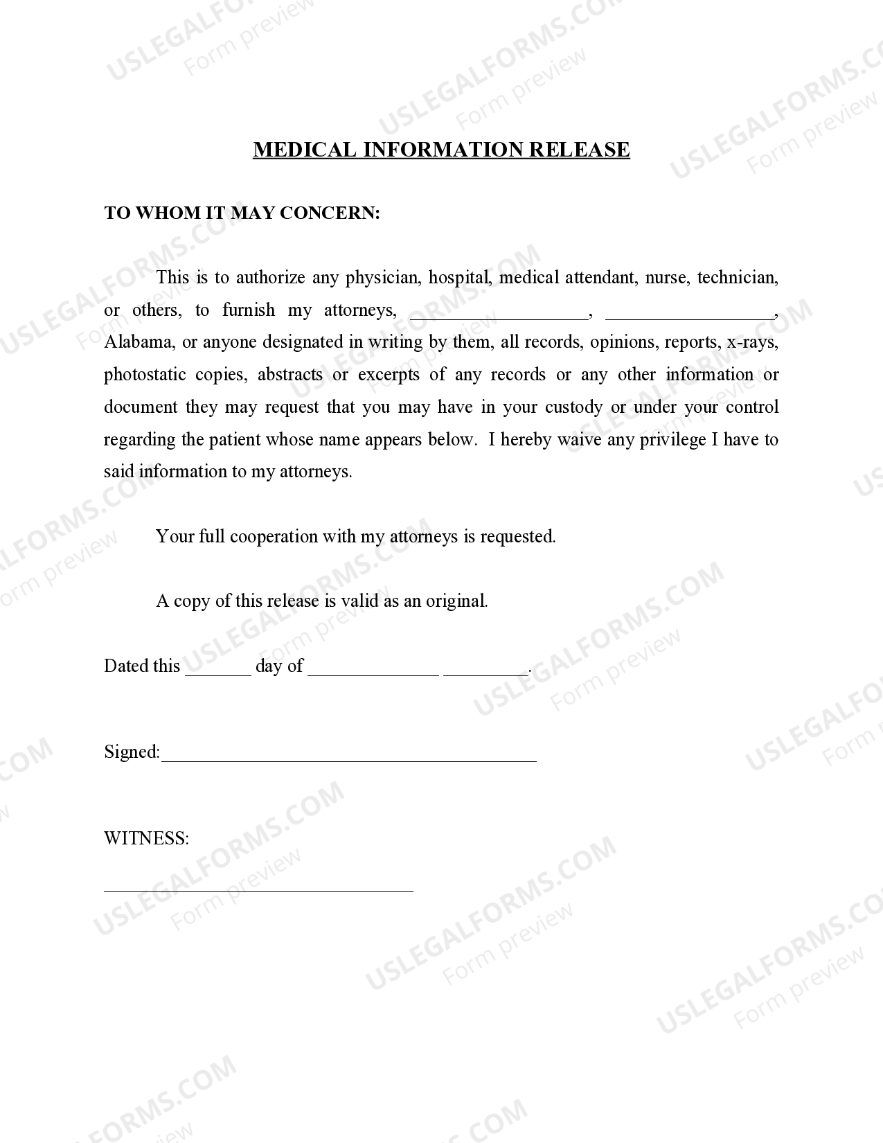 Alabama Medical Release Form Hipaa Form Florida US Legal Forms