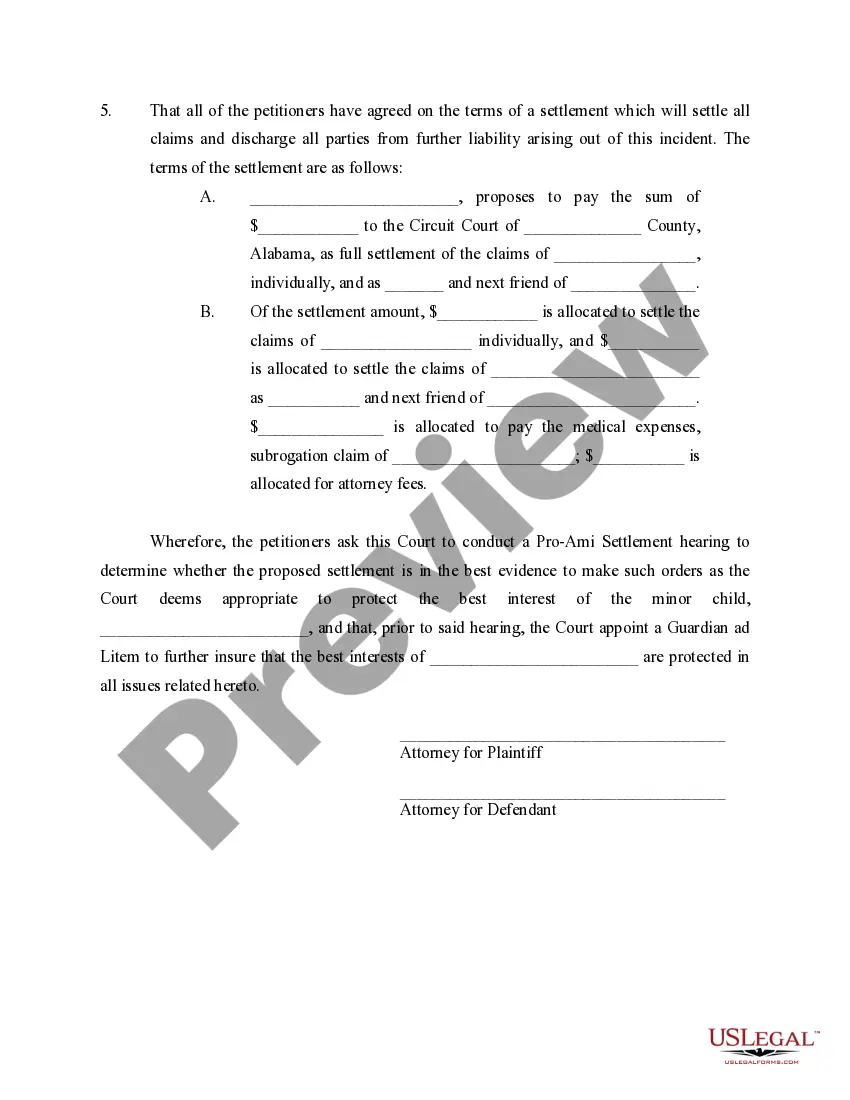 Get Petition For Pro-Ami Settlement - Minor Preview Petition For Pro-Ami Settlement - Minor