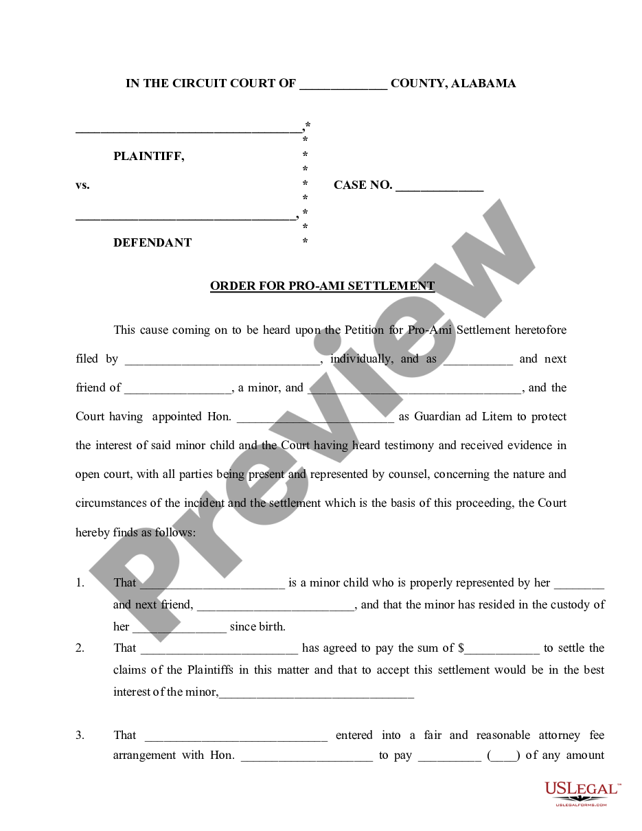 page 0 Order For Pro-Ami Settlement preview