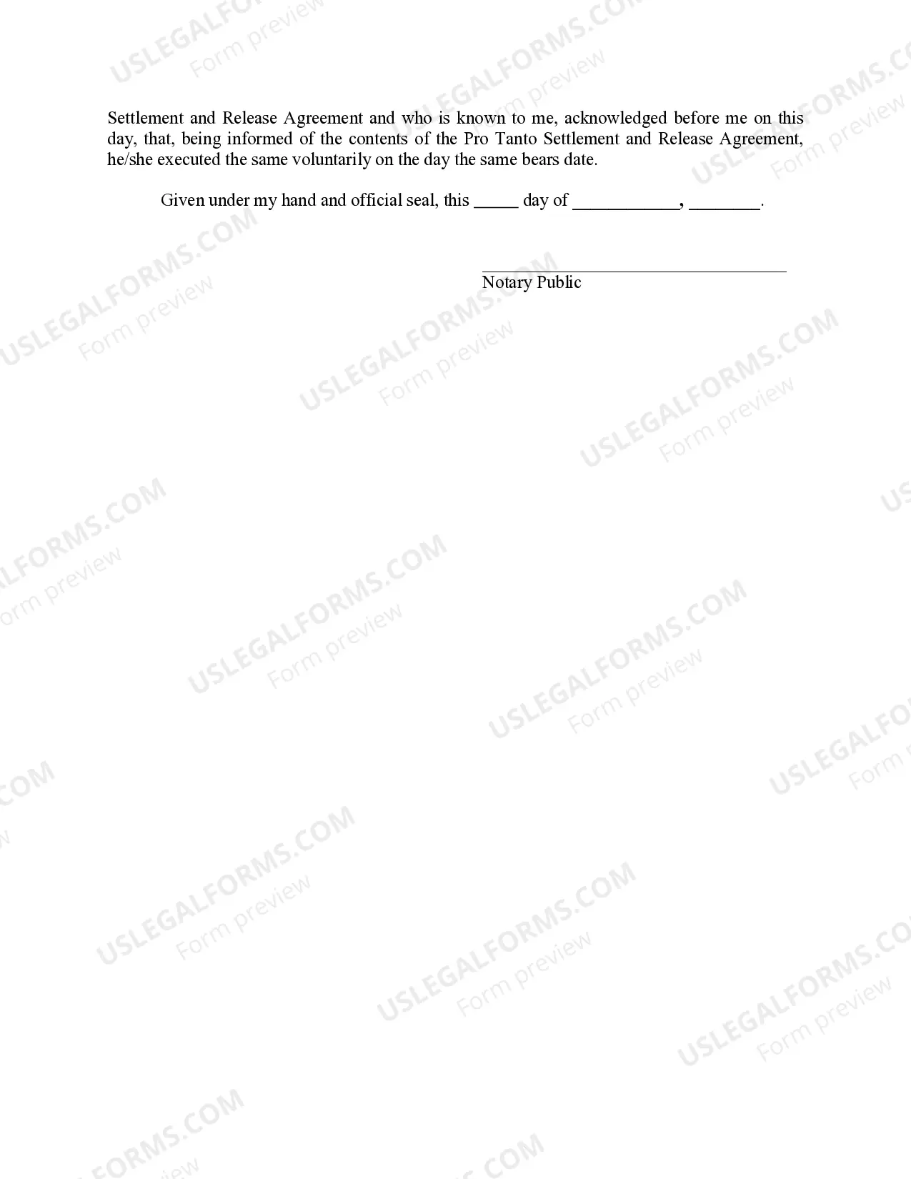 Preview Pro Tanto Settlement and Release Agreement