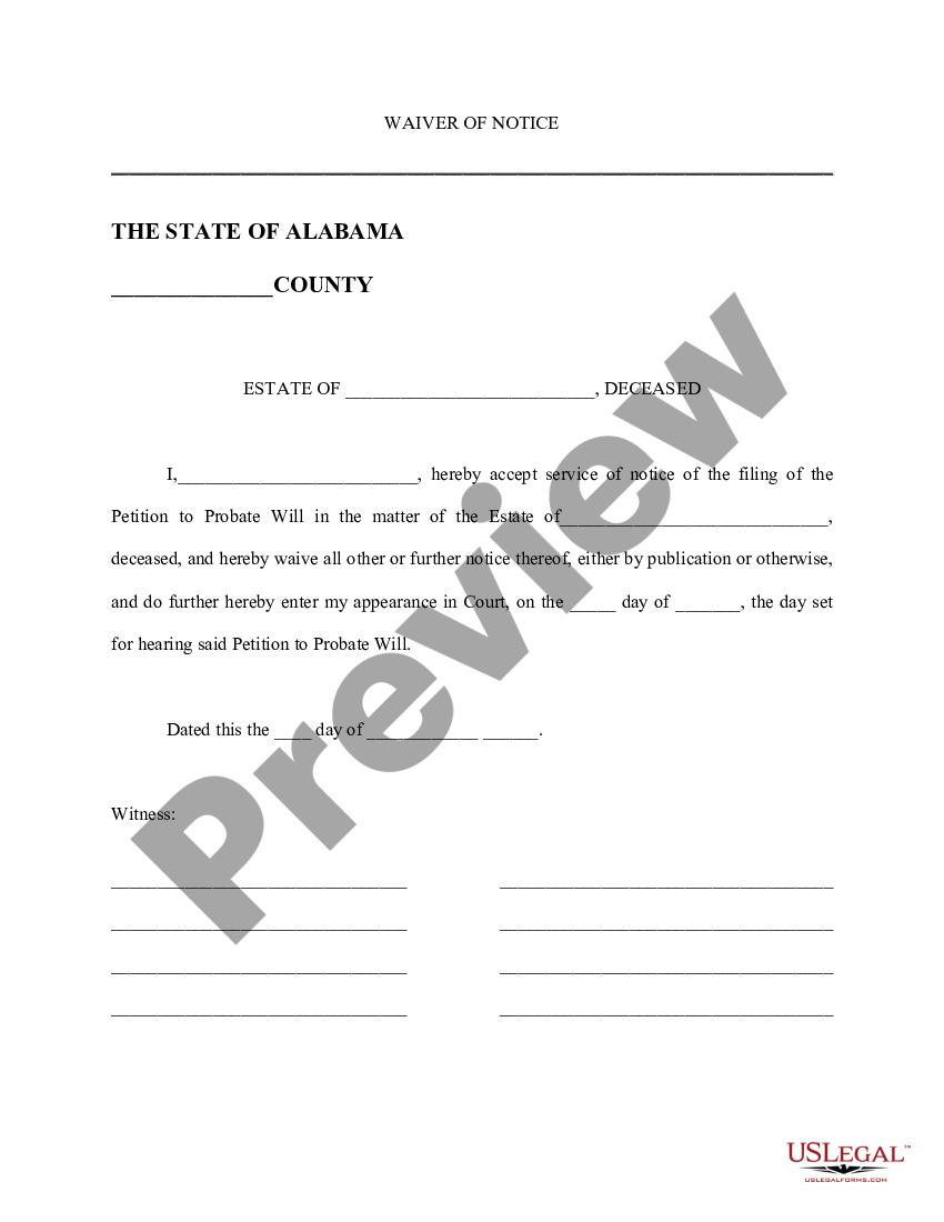 Alabama Waiver Of Notice Us Legal Forms 2481