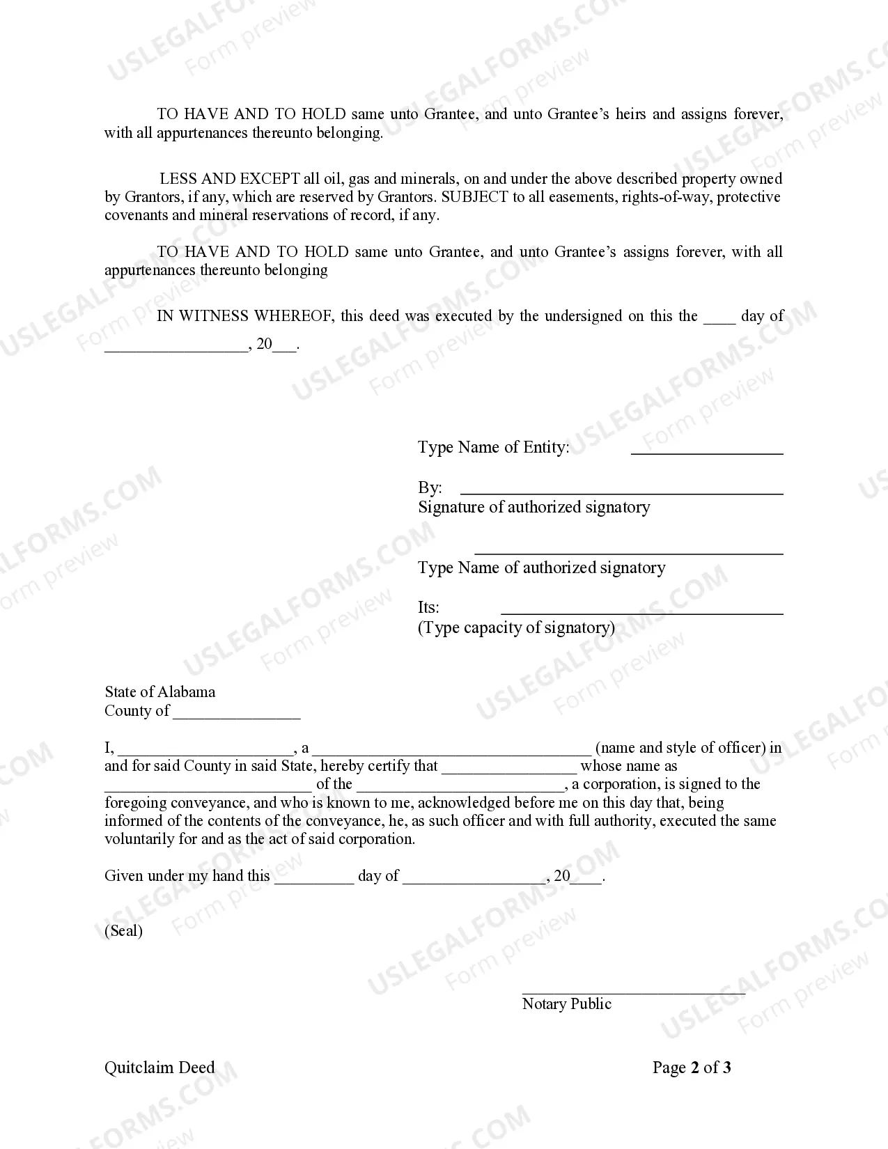 Preview Quitclaim Deed from Corporation to Corporation