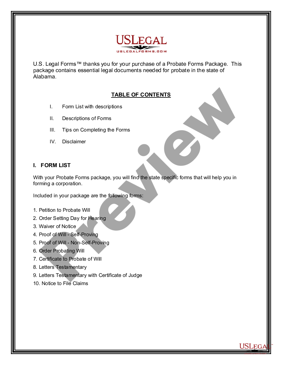 page 1 Alabama Probate Forms Package preview