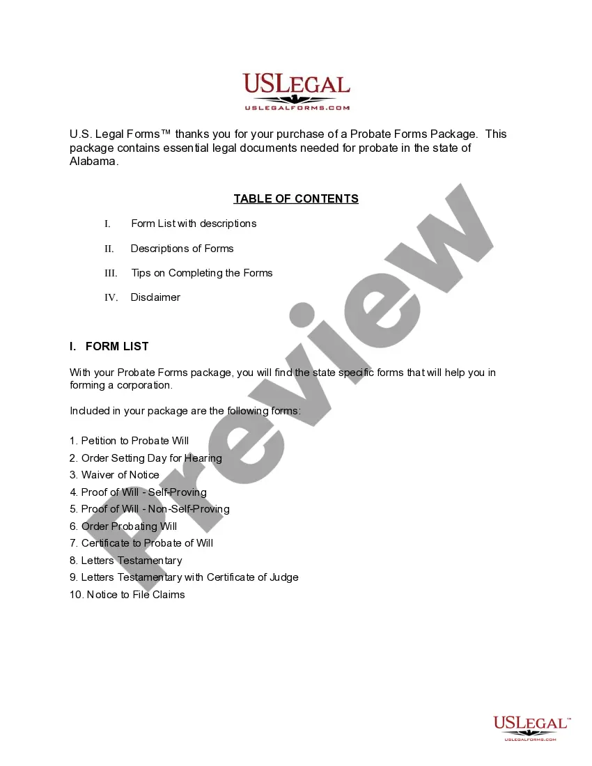 Preview Alabama Probate Forms Package