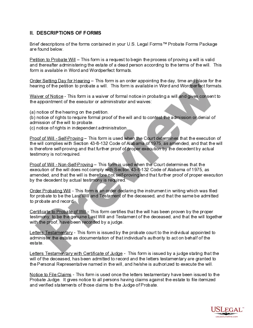 Preview Alabama Probate Forms Package