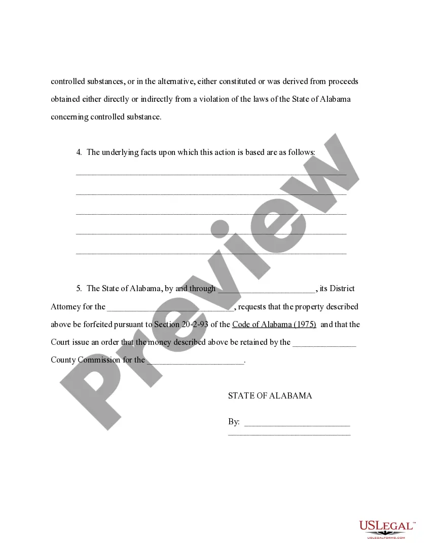 Preview Complaint For Forfeiture and Seizure of Property