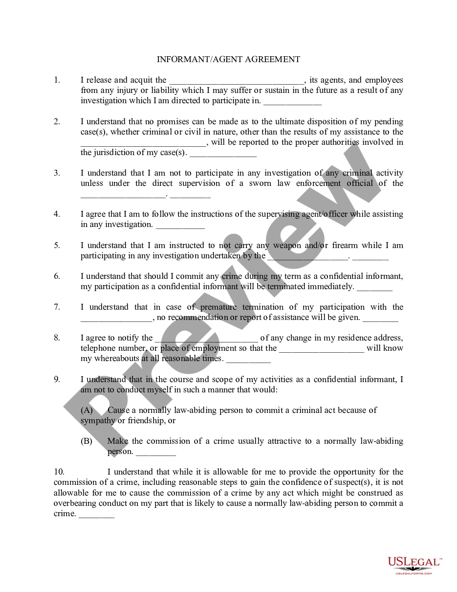 page 0 Informant Agreement preview