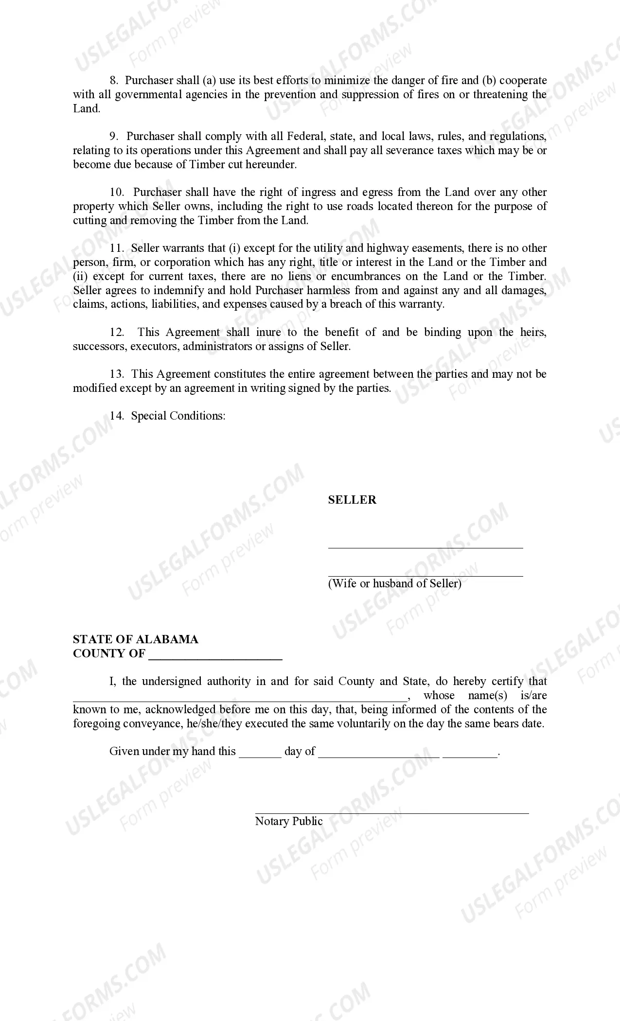 Preview Timber Purchase Agreement - Cash Advance