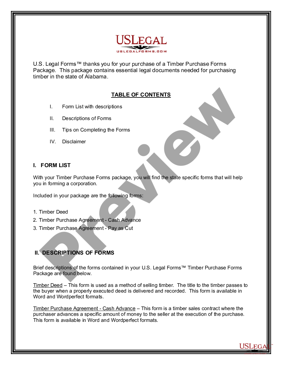 page 1 Alabama Timber Purchase Forms Package preview