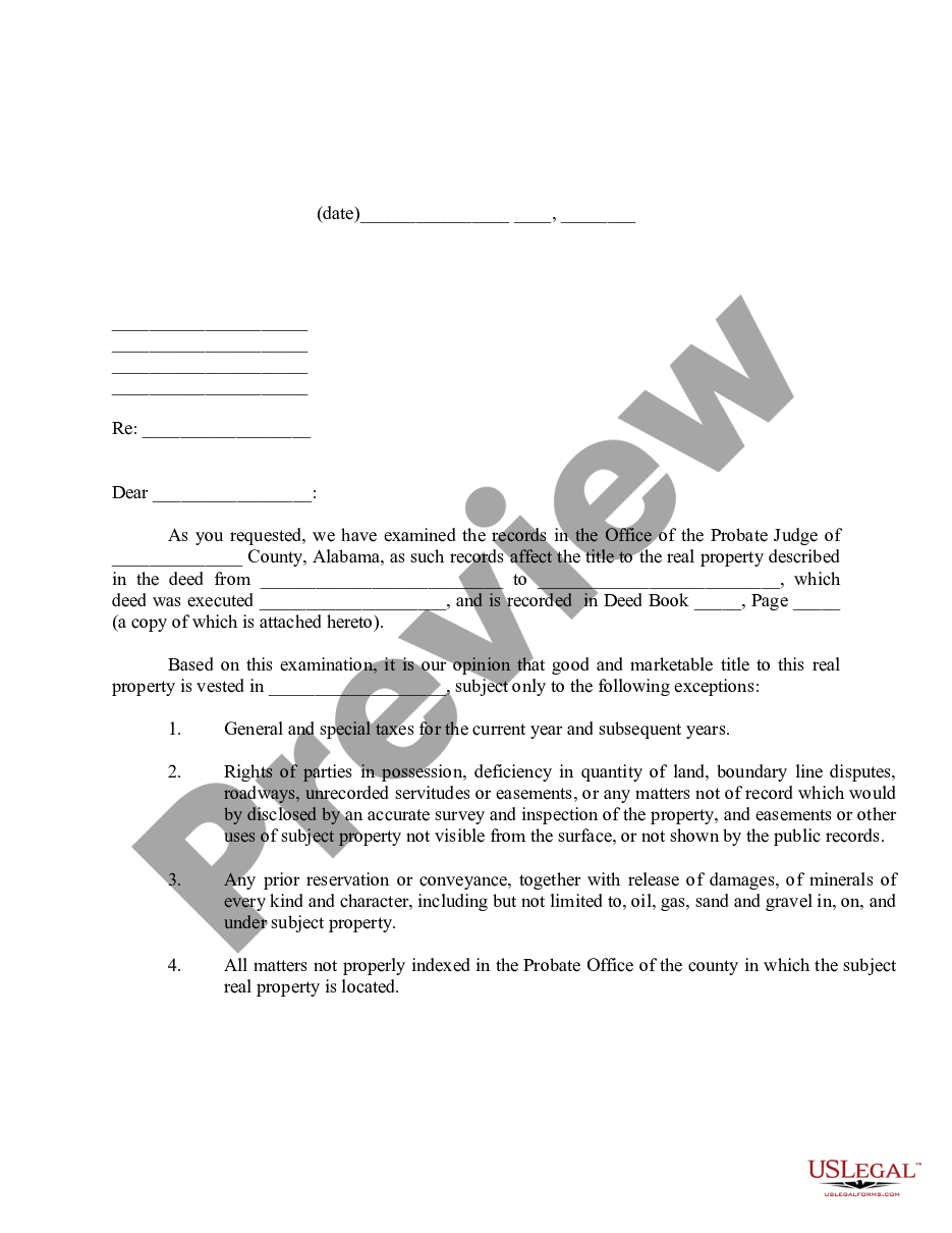 page 0 Title Opinion Letter - Preliminary preview