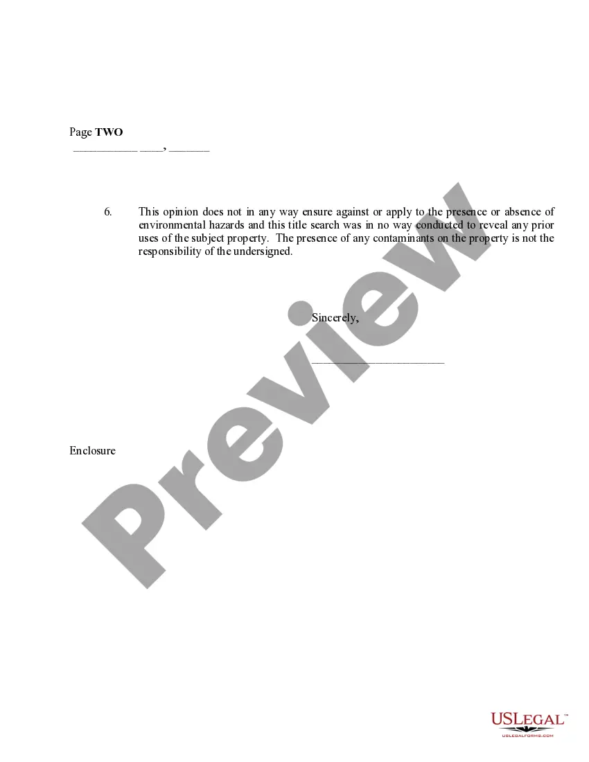 Preview Title Opinion Letter - To Bank