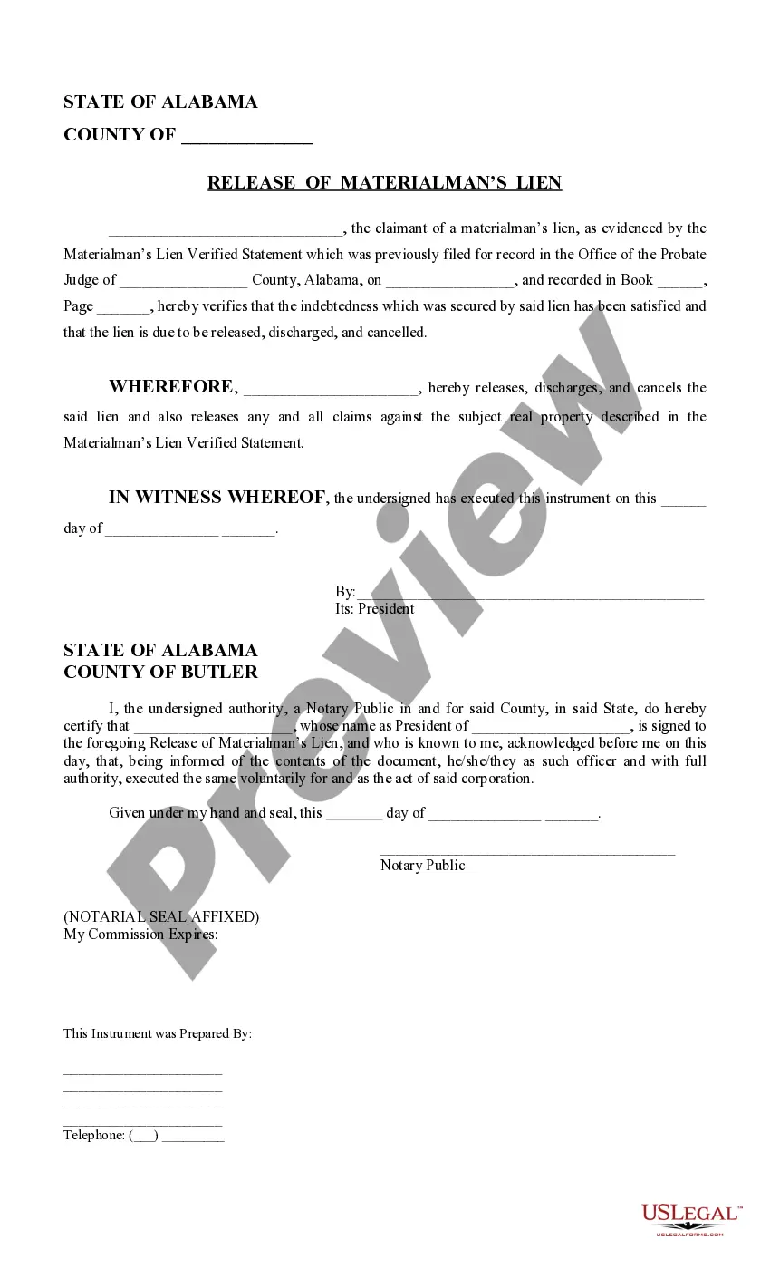 Preview Release of Materialman's Lien