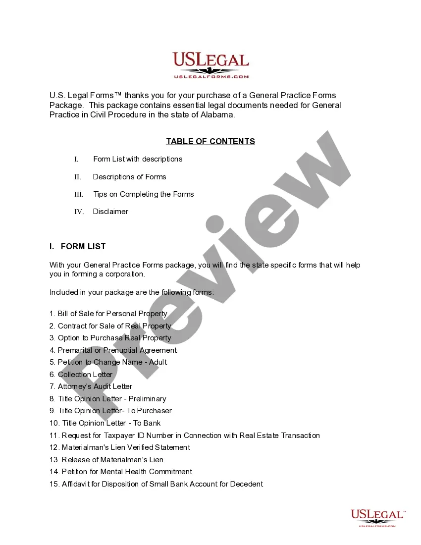 Preview Alabama General Practice Forms Package