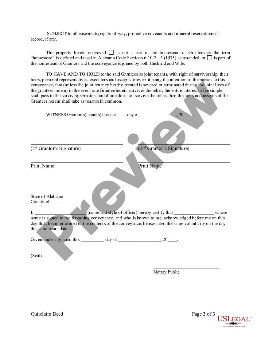 Alabama Quitclaim Deed From Husband And Wife To Husband And Wife Quitclaim Deed Alabama Us 0057