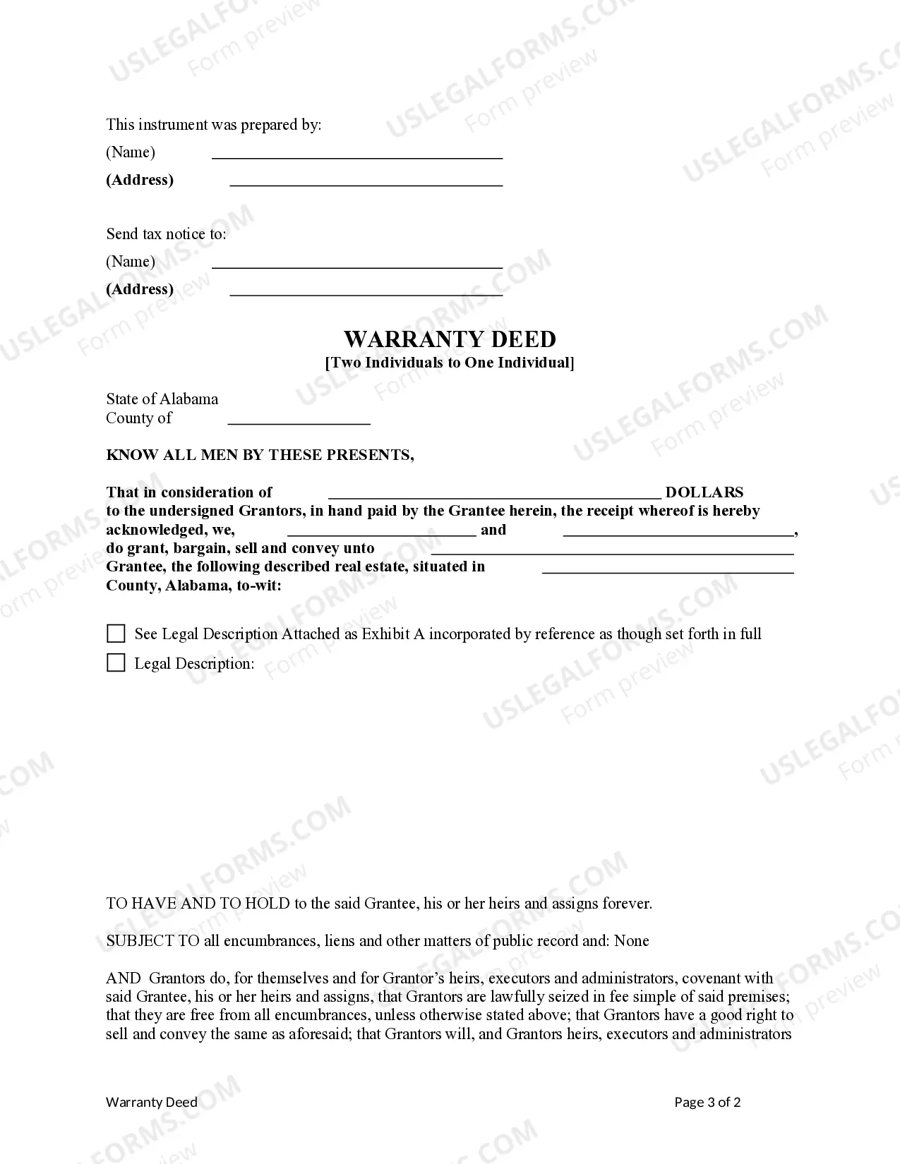Preview Warranty Deed - Two Individual Grantors to One Individual Grantee