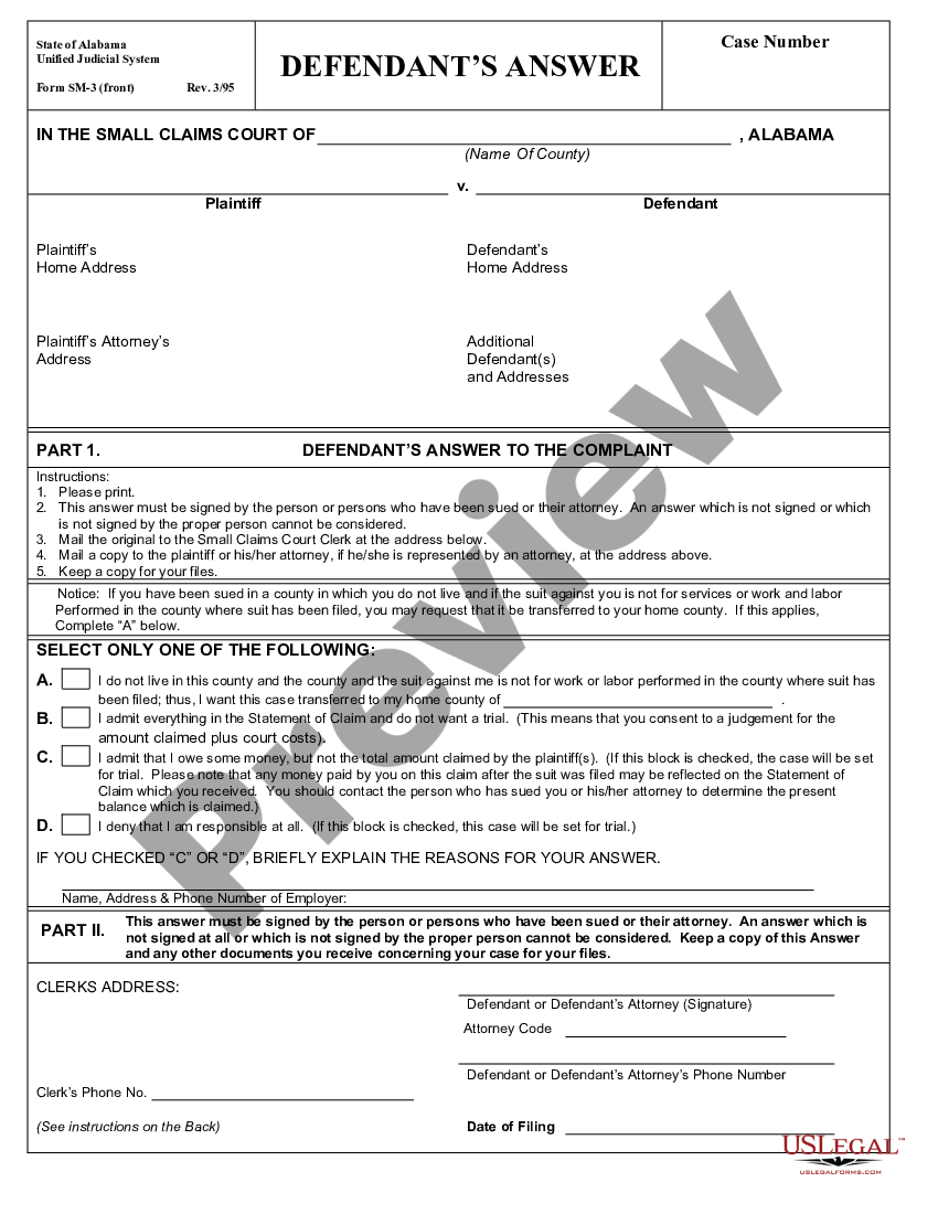 Defendants Answer To Complaint Template With Multiple US Legal Forms